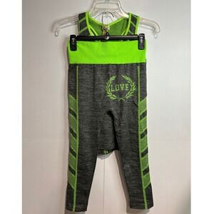 Womens Activewear Set L/XL Gray Neon Green Leggings Tank Top Athletic Gym Yoga